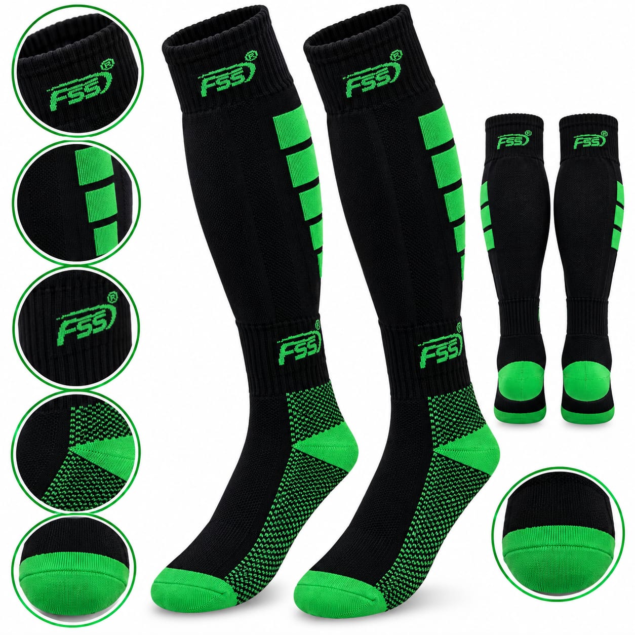 Media Fútbol Negro-verde Talla Grande (37-41) Media Fútbol ⚽ Negro-Verde Talla Grande (37-41) - Imagen 1