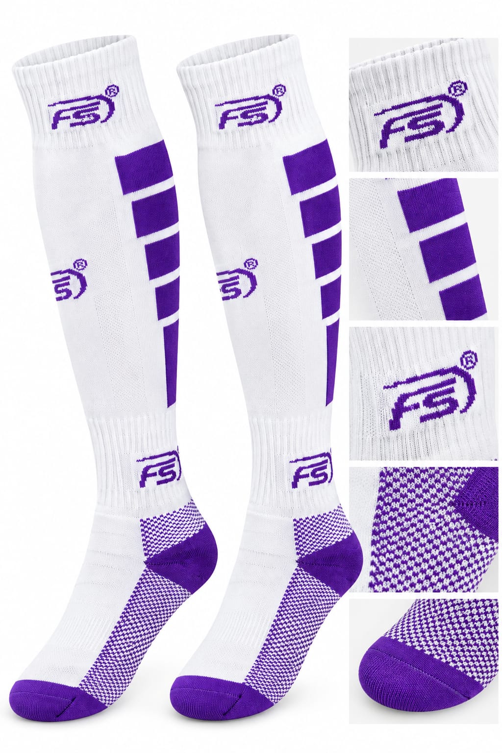 Media Fútbol blanco-morado Talla Pequeña (6-8) Media Fútbol ⚽ Blanco-Morado Talla Pequeña - Imagen 1